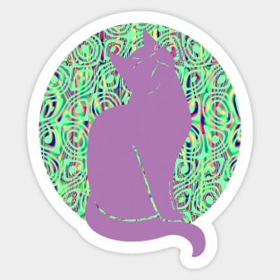 Purple Cats Purrfect Psychedelic Garden Silhouette Art Sticker